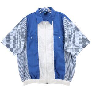 Vintage Tropi Cool Full Zip Up Banded Striped Shirt Men  Blue & White grandpa XL